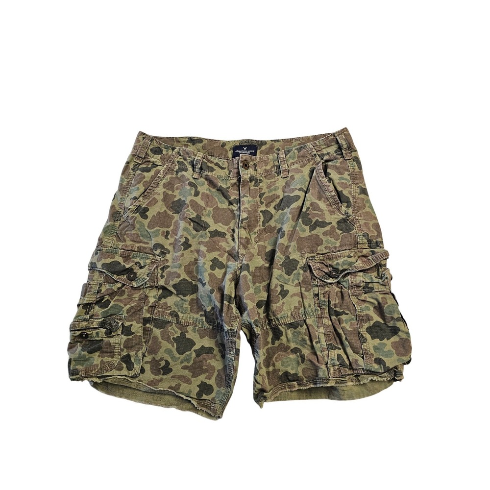 American Eagle Mens Classic Cargo Shorts Green‎ Camo Ripstop Cotton Size 38